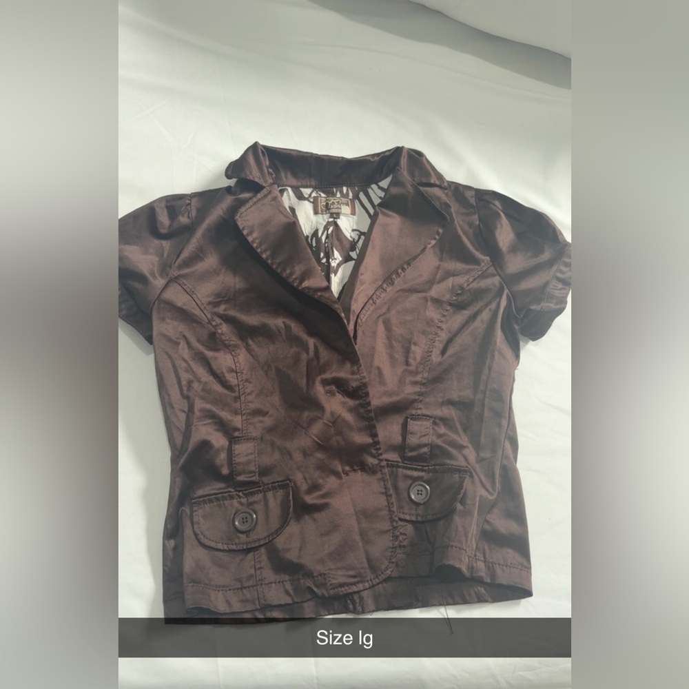 Brown Satin Short Sleeve Blazer